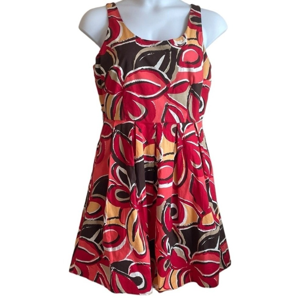 Cato Women Babydoll Dress 16 Red Floral Abstract Smock Back Y2K Retro Rockabilly